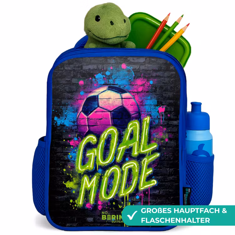 Neon - Graffiti - Voetbal - Kleurrijk Kinderrugzak - Blauw middel -inhoud_DE
