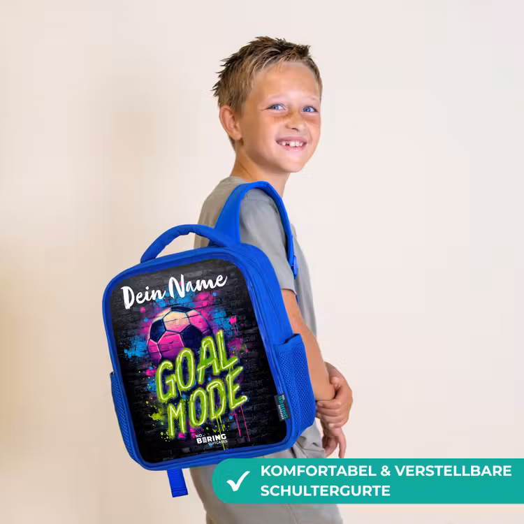 Neon - Graffiti - Voetbal - Kleurrijk Kinderrugzak - Blauw middel -sfeer3_DE