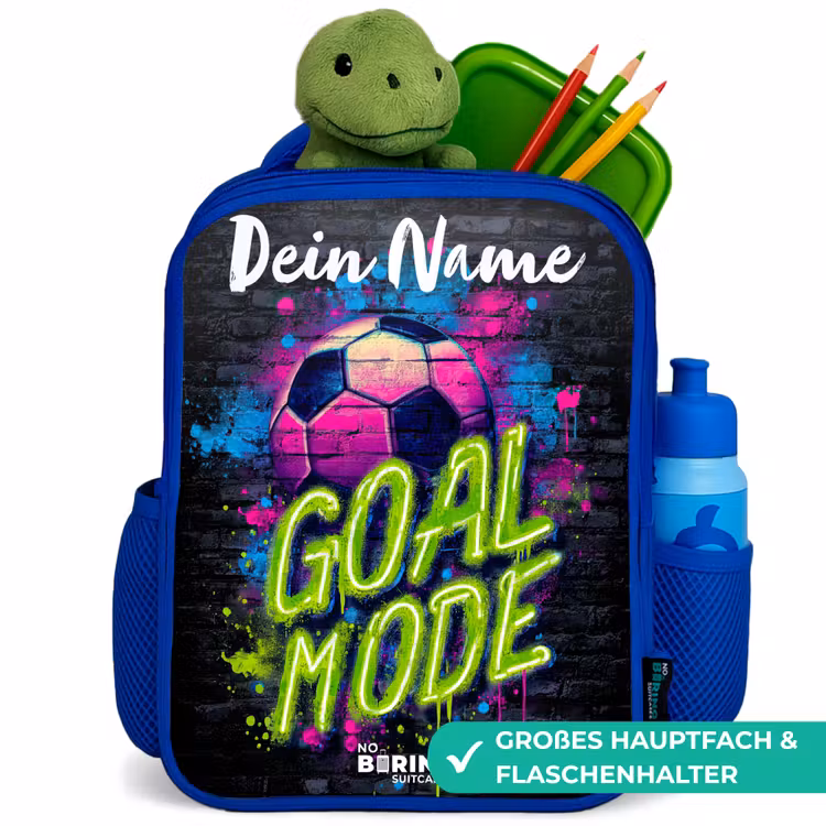 Neon - Graffiti - Voetbal - Kleurrijk Kinderrugzak - Blauw middel -inhoud_DE