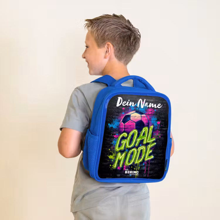 Neon - Graffiti - Voetbal - Kleurrijk Kinderrugzak - Blauw middel -sfeer2