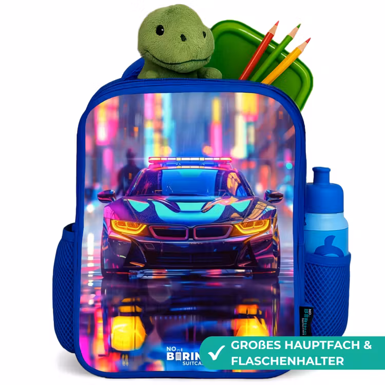 Neon nightcar Kinderrugzak - Blauw middel -inhoud_DE