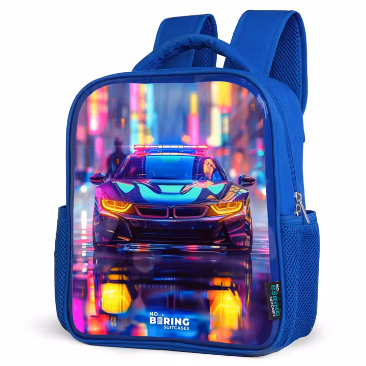 Neon nightcar Kinderrugzak - Blauw middel -schuin
