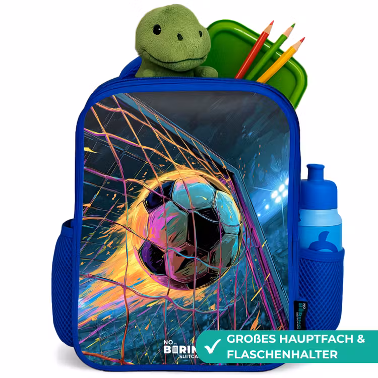 Neon - Net - Voetbal - Kleurrijk Kinderrugzak - Blauw middel -inhoud_DE