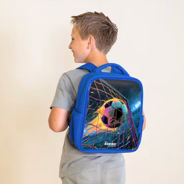 Neon - Net - Voetbal - Kleurrijk Kinderrugzak - Blauw middel -sfeer2