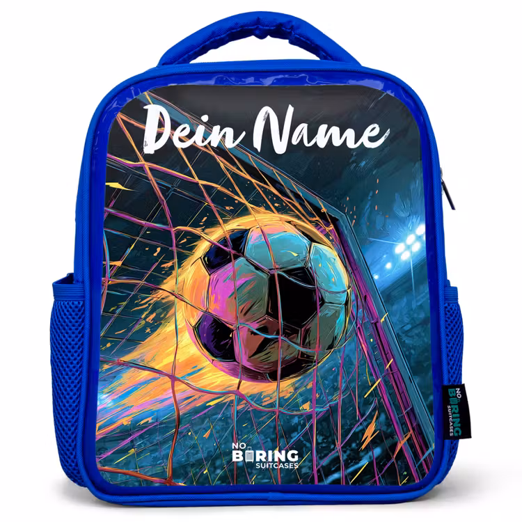 Neon - Net - Voetbal - Kleurrijk Kinderrugzak - Blauw middel -3d