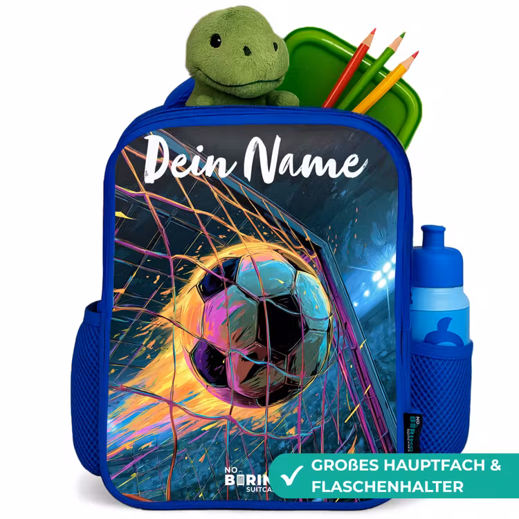 Neon - Net - Voetbal - Kleurrijk Kinderrugzak - Blauw middel -inhoud_DE