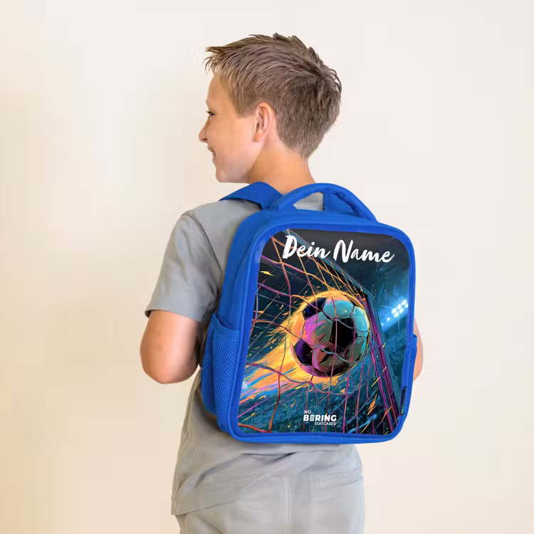 Neon - Net - Voetbal - Kleurrijk Kinderrugzak - Blauw middel -sfeer2