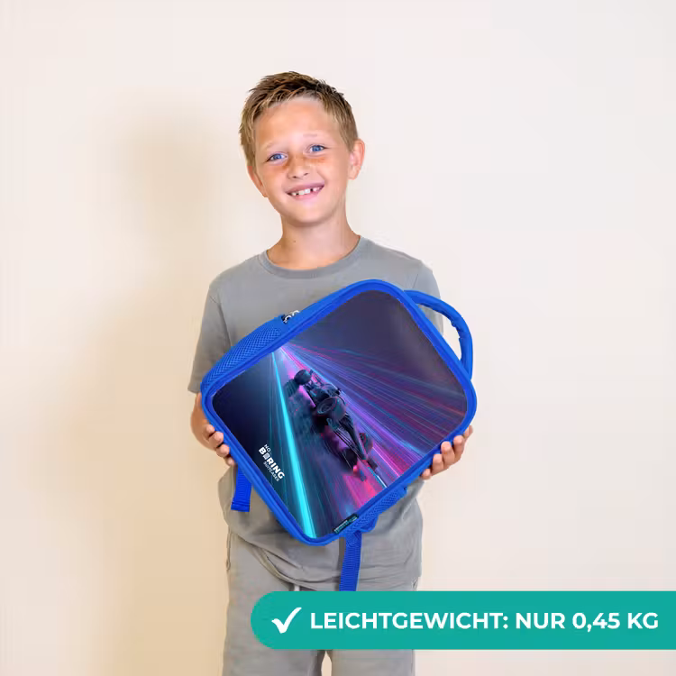 Neon - Raceauto - Lichtstrepen - Paars Kinderrugzak - Blauw middel -sfeer1_DE