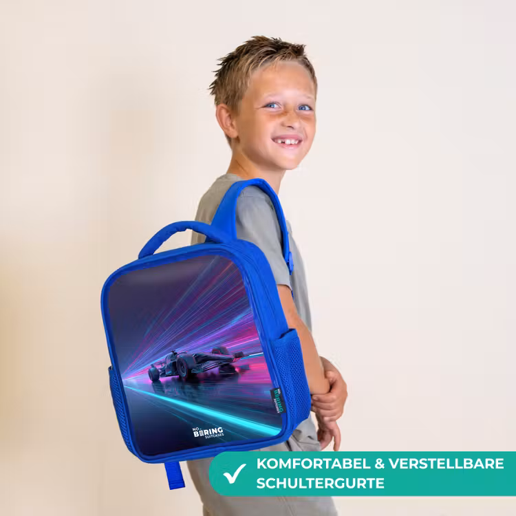 Neon - Raceauto - Lichtstrepen - Paars Kinderrugzak - Blauw middel -sfeer3_DE