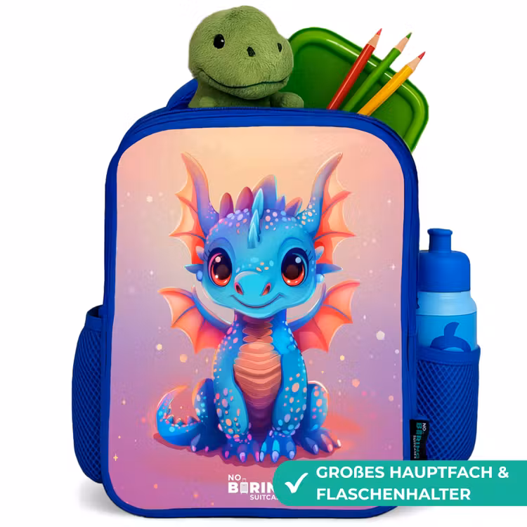 Schattige baby draak Kinderrugzak - Blauw middel -inhoud_DE