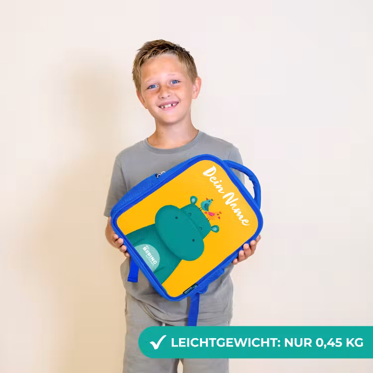 Nijlpaard - Vogels - Geel Kinderrugzak - Blauw middel -sfeer1_DE