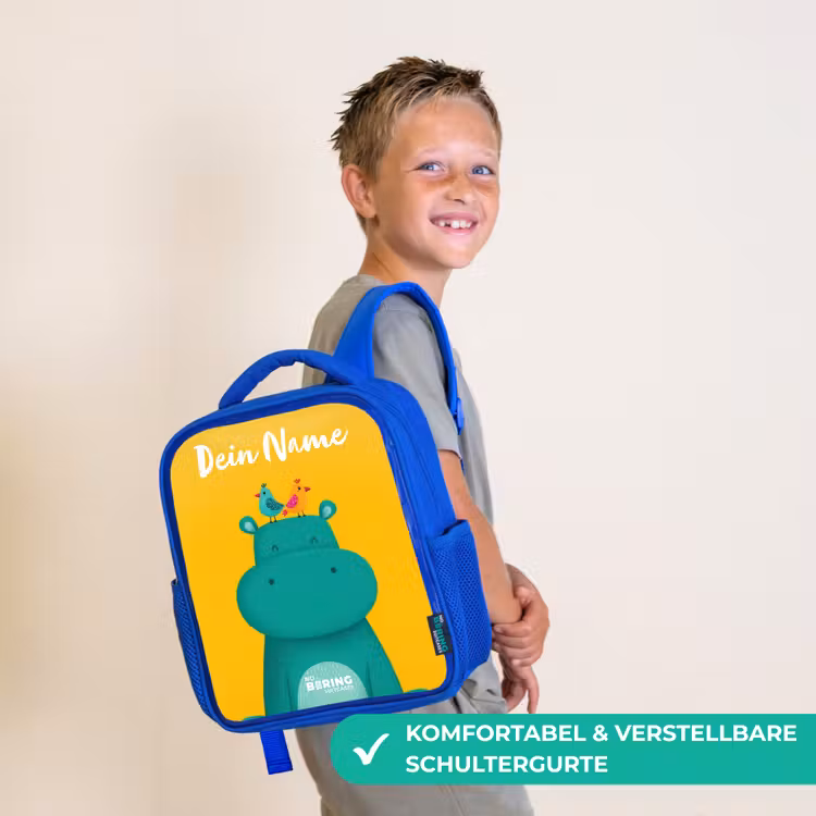 Nijlpaard - Vogels - Geel Kinderrugzak - Blauw middel -sfeer3_DE