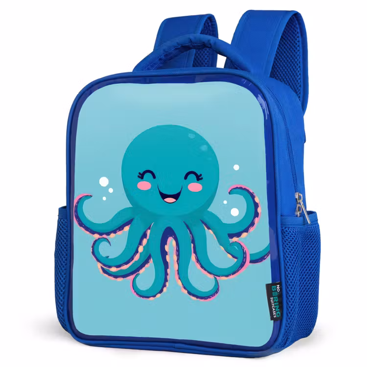 Octopus - Blauw - Gezicht Kinderrugzak - Blauw middel -schuin