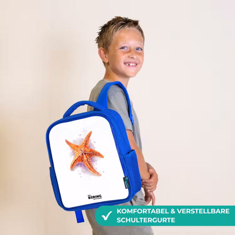 Oranje Zeester Illustratie Kinderrugzak - Blauw middel -sfeer3_DE