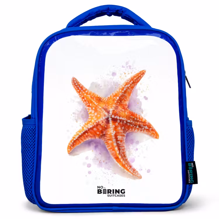 Oranje Zeester Illustratie Kinderrugzak - Blauw middel -3d