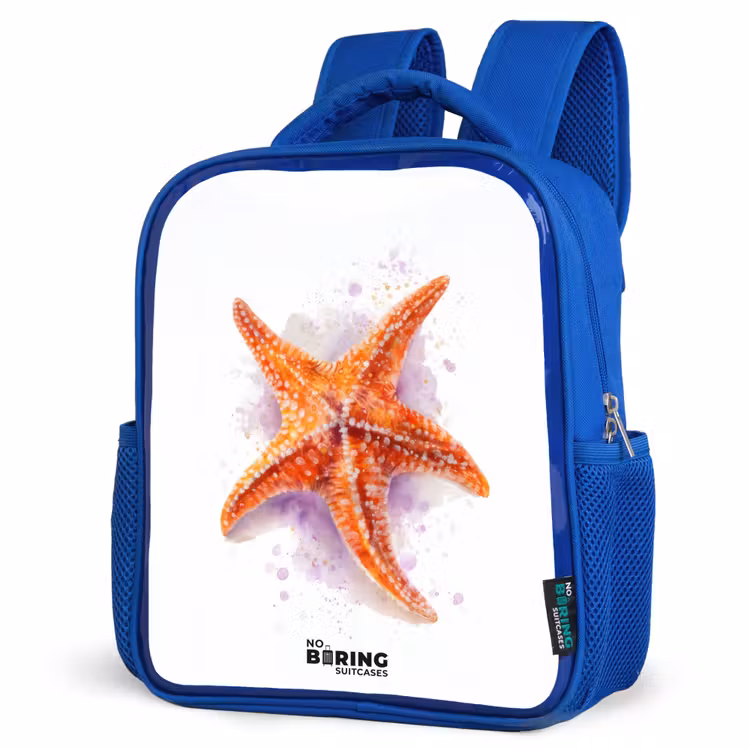 Oranje Zeester Illustratie Kinderrugzak - Blauw middel -schuin
