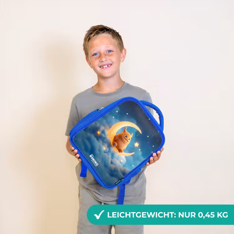 Oranje monster op maansikkel Kinderrugzak - Blauw middel -sfeer1_DE