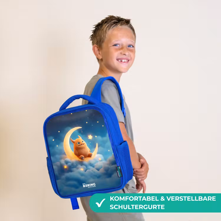 Oranje monster op maansikkel Kinderrugzak - Blauw middel -sfeer3_DE