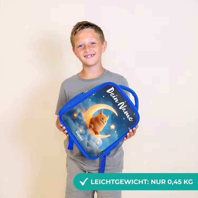 Oranje monster op maansikkel Kinderrugzak - Blauw middel -sfeer1_DE