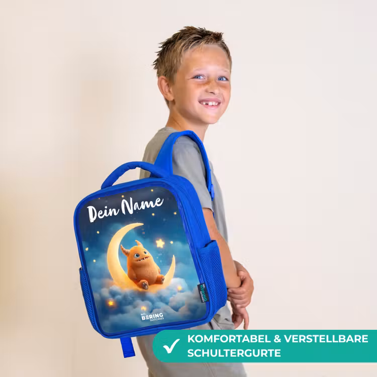 Oranje monster op maansikkel Kinderrugzak - Blauw middel -sfeer3_DE