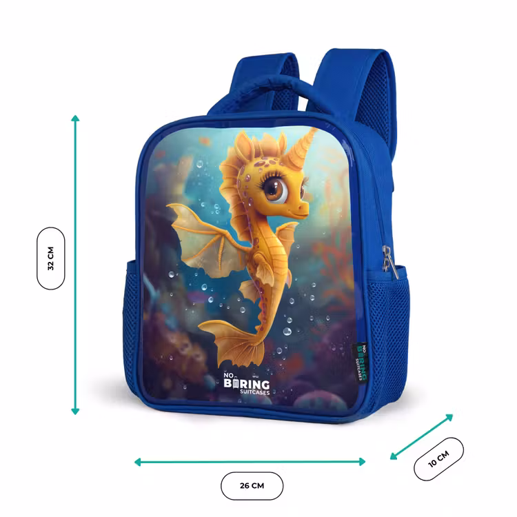 Oranje zeepaardje in het water Kinderrugzak - Blauw middel -productfoto_formaten