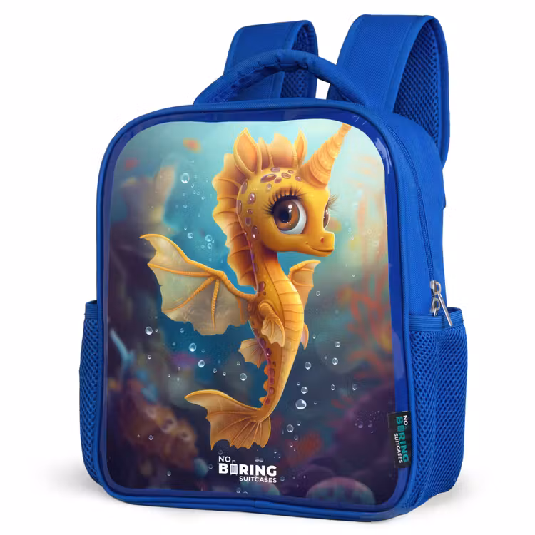 Oranje zeepaardje in het water Kinderrugzak - Blauw middel -schuin