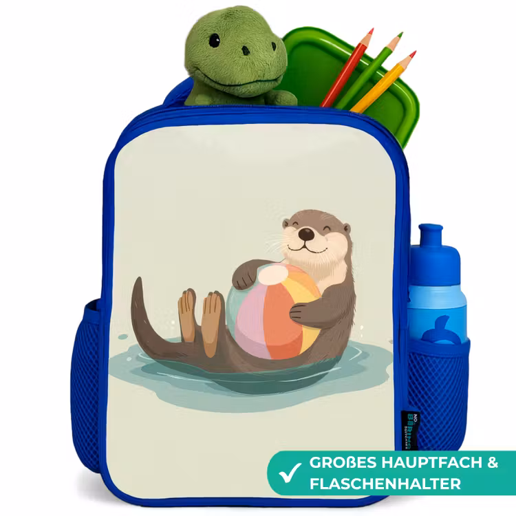 Otter - Strandbal - Kleurrijk Kinderrugzak - Blauw middel -inhoud_DE