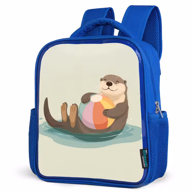Otter - Strandbal - Kleurrijk Kinderrugzak - Blauw middel -schuin
