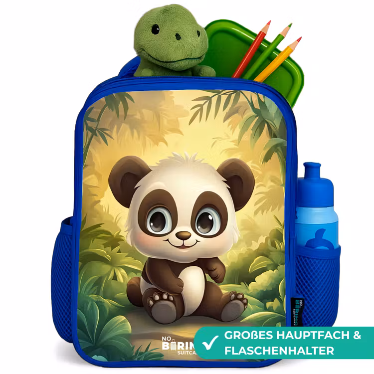 Panda - Bamboebos - Groen Kinderrugzak - Blauw middel -inhoud_DE