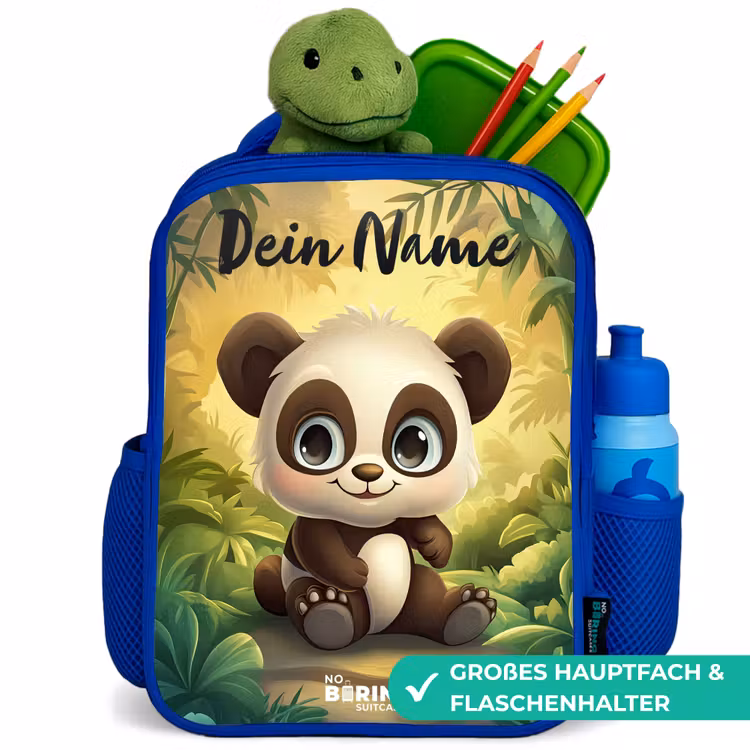 Panda - Bamboebos - Groen Kinderrugzak - Blauw middel -inhoud_DE