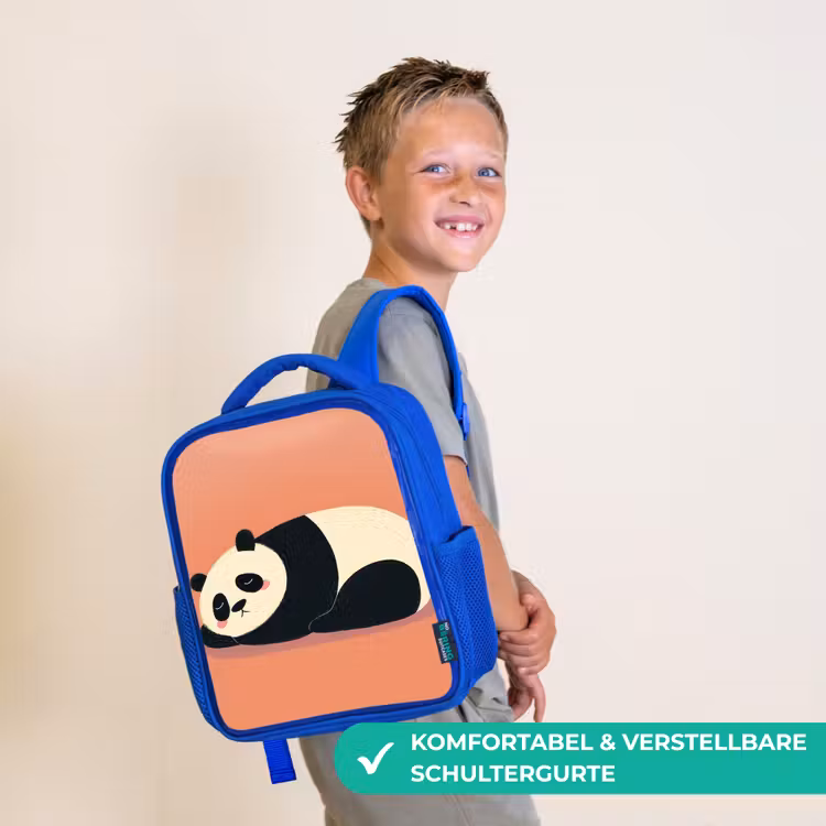 Panda - Slaap - Oranje Kinderrugzak - Blauw middel -sfeer3_DE