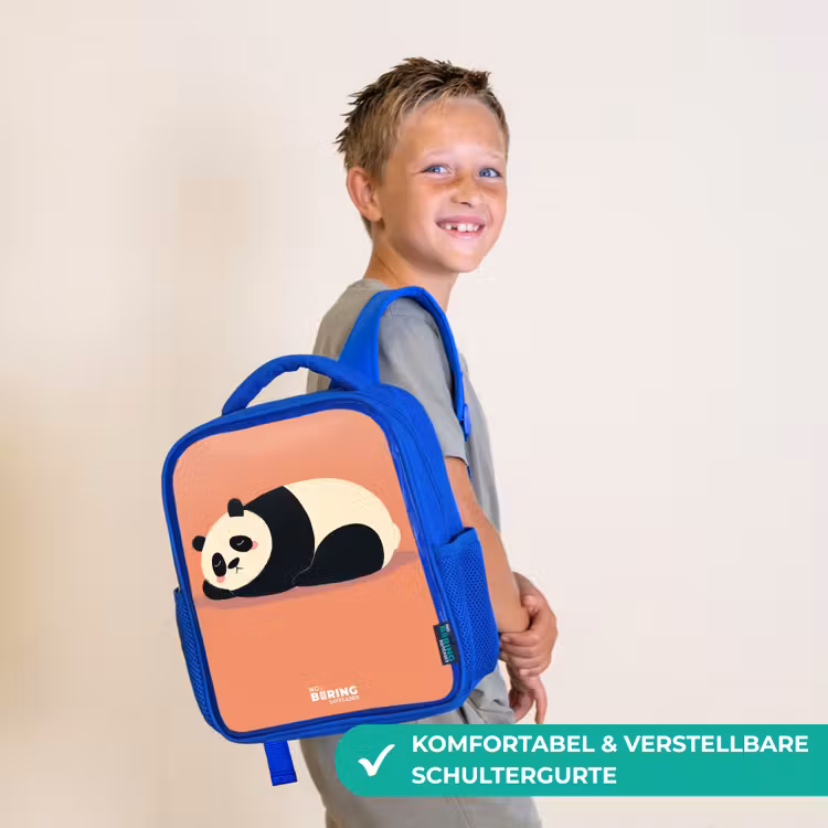 Panda - Slapen - Oranje Kinderrugzak - Blauw middel -sfeer3_DE