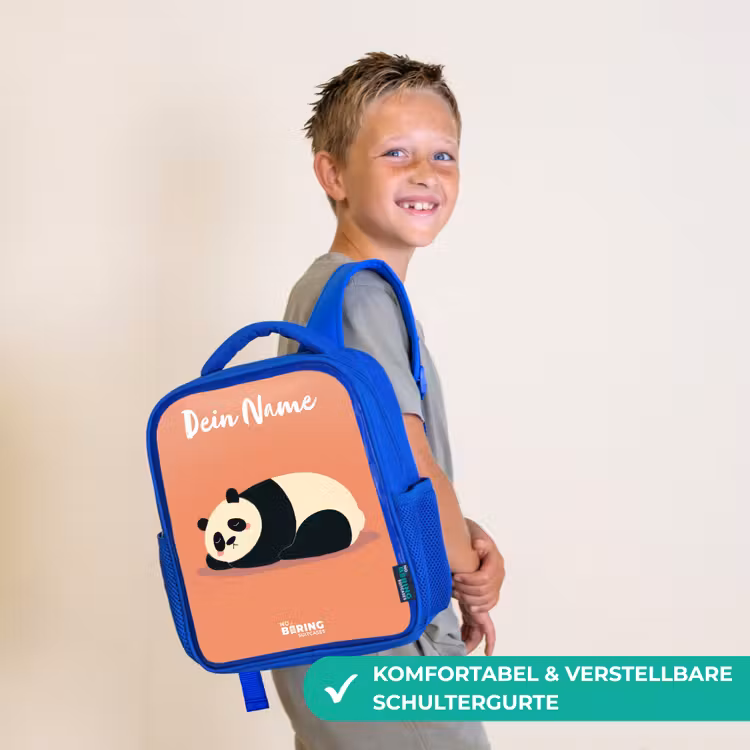 Panda - Slapen - Oranje Kinderrugzak - Blauw middel -sfeer3_DE