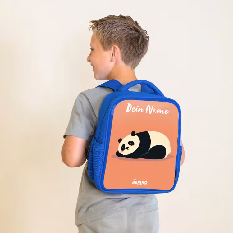 Panda - Slapen - Oranje Kinderrugzak - Blauw middel -sfeer2