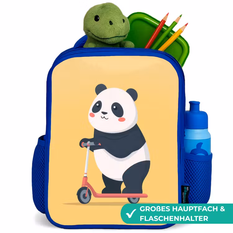 Panda - Step - Geel Kinderrugzak - Blauw middel -inhoud_DE