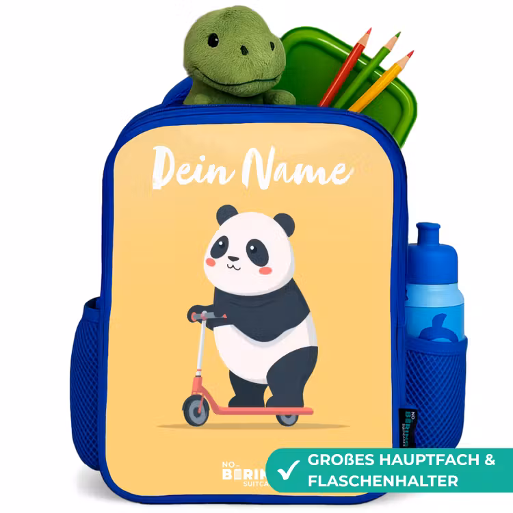 Panda - Step - Geel Kinderrugzak - Blauw middel -inhoud_DE