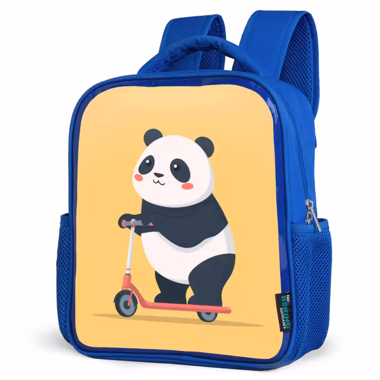Panda - Step - Geel Kinderrugzak - Blauw middel -schuin