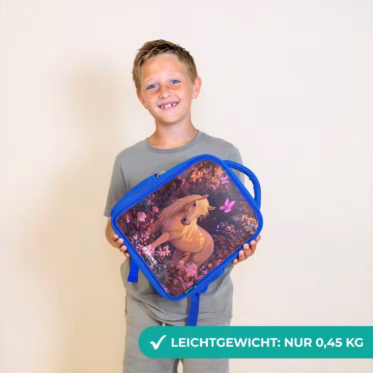 Paard - Bloemen - Paars - Vlinder Kinderrugzak - Blauw middel -sfeer1_DE