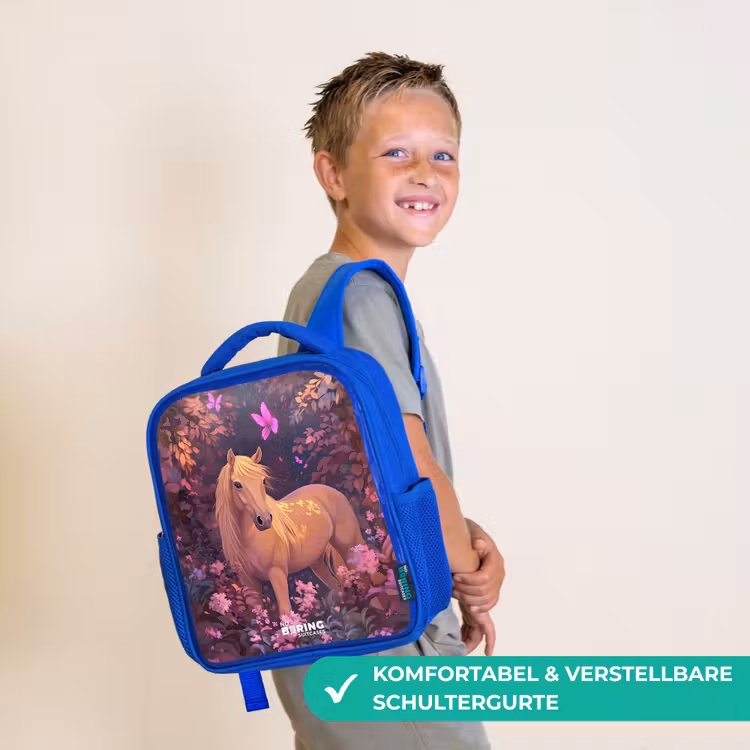 Paard - Bloemen - Paars - Vlinder Kinderrugzak - Blauw middel -sfeer3_DE