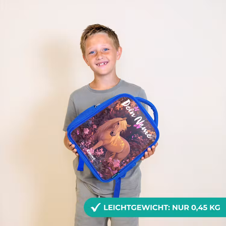 Paard - Bloemen - Paars - Vlinder Kinderrugzak - Blauw middel -sfeer1_DE