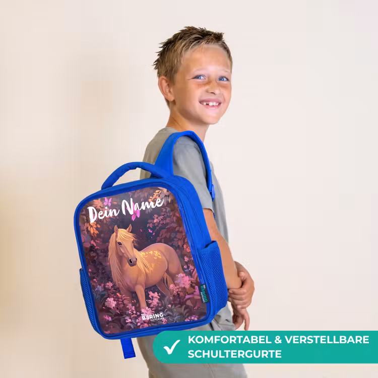 Paard - Bloemen - Paars - Vlinder Kinderrugzak - Blauw middel -sfeer3_DE