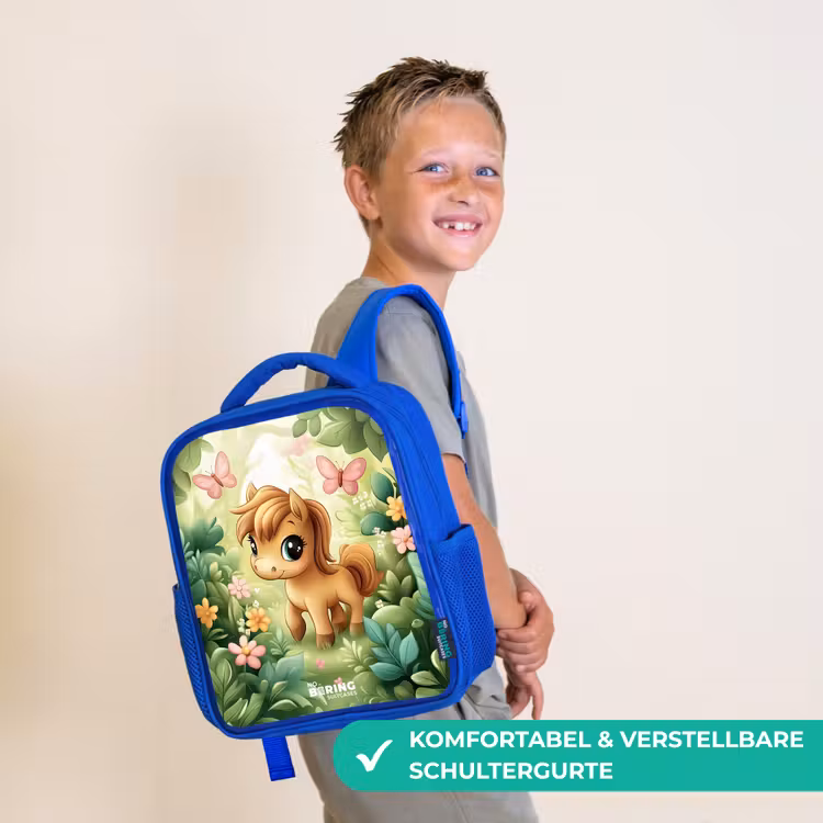 Paard - Bloemen - Vlinders Kinderrugzak - Blauw middel -sfeer3_DE