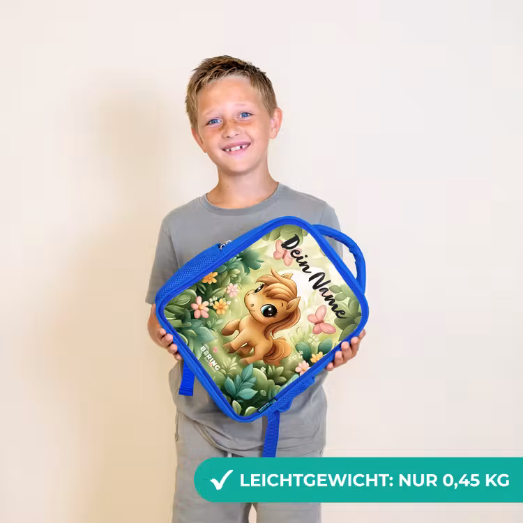 Paard - Bloemen - Vlinders Kinderrugzak - Blauw middel -sfeer1_DE