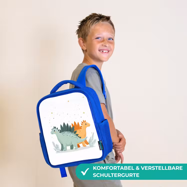 Planten - Sterren - Dinosaurussen - Oranje Kinderrugzak - Blauw middel -sfeer3_DE