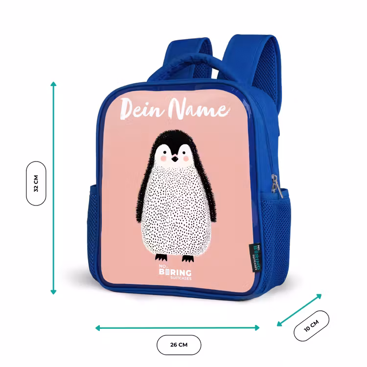 Pinguïn - Stippen - Roze - Minimalistisch Kinderrugzak - Blauw middel -productfoto_formaten