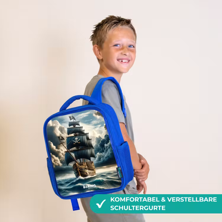 Piratenschip op een woeste zee Kinderrugzak - Blauw middel -sfeer3_DE