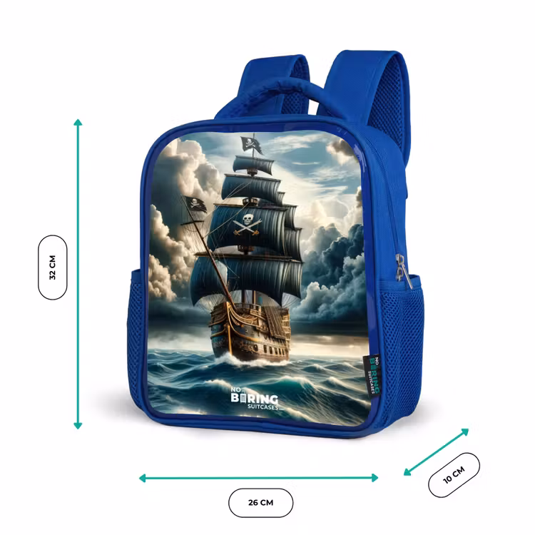Piratenschip op een woeste zee Kinderrugzak - Blauw middel -productfoto_formaten