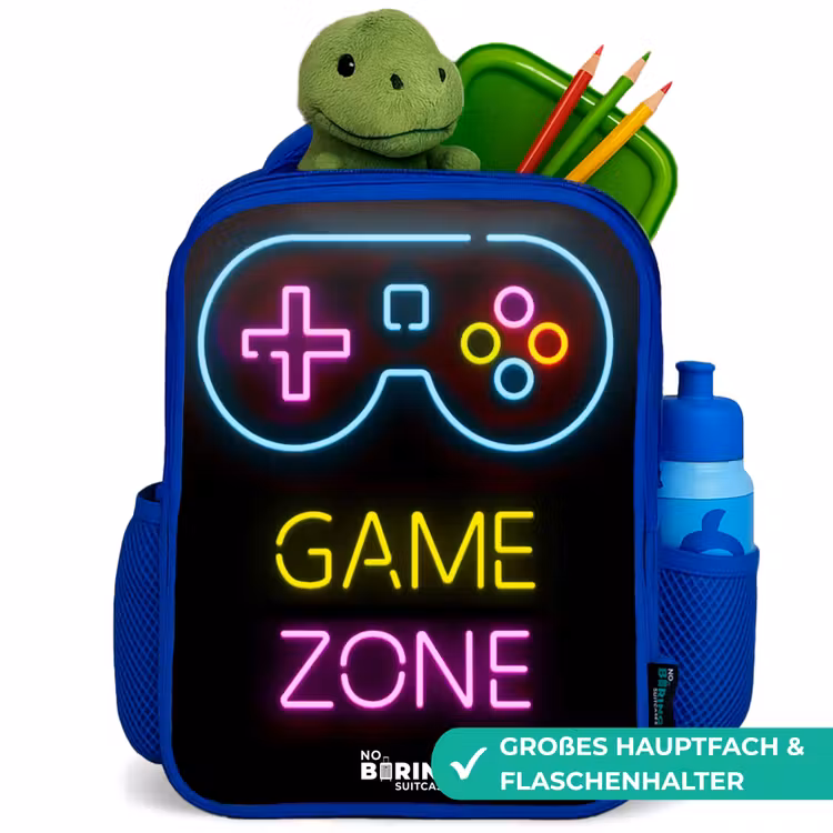 Qoute met neonkleuren Kinderrugzak - Blauw middel -inhoud_DE