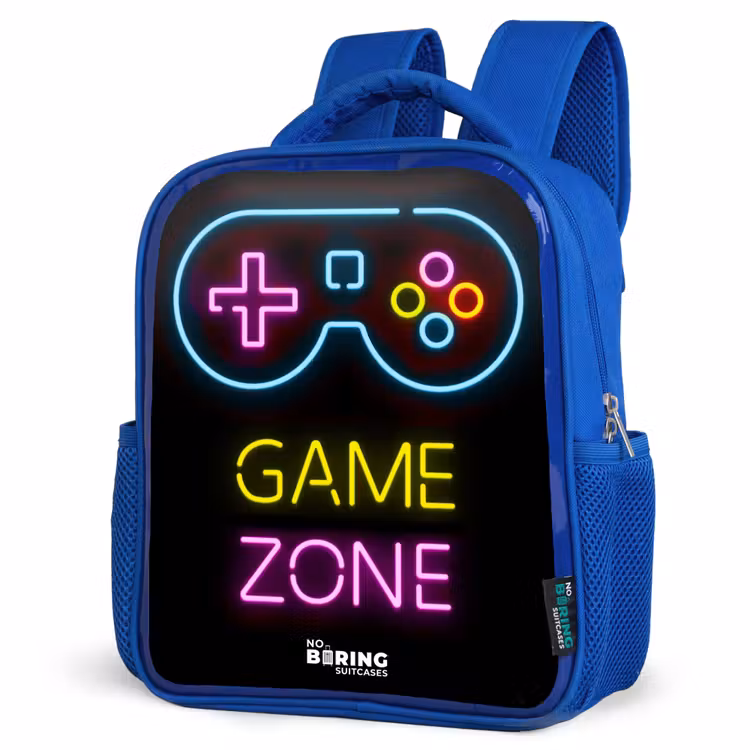 Qoute met neonkleuren Kinderrugzak - Blauw middel -schuin