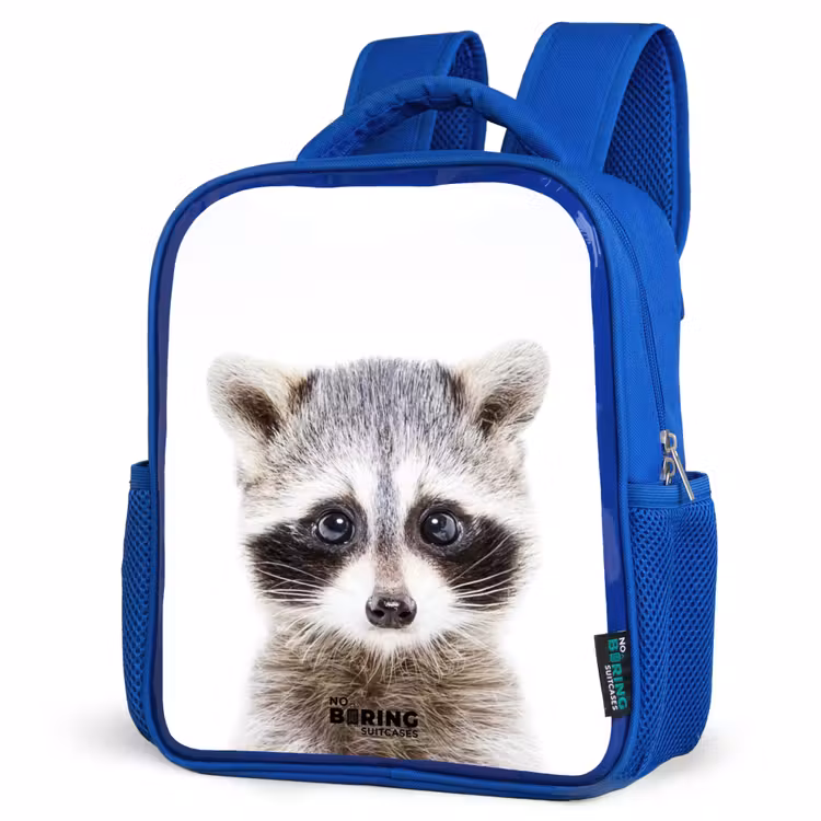 Rachid Racoon Kinderrugzak - Blauw middel -schuin